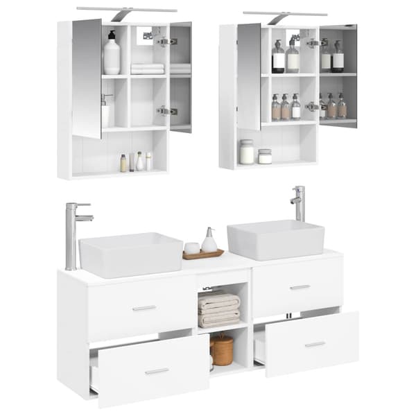 Badrumsmöbelset 5 pcs Vit Konstruerat trä och glas