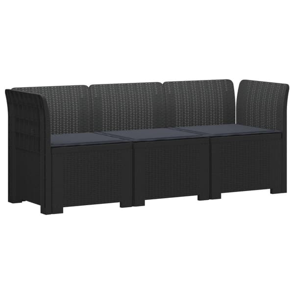 3-sits trädgårdsoffa med kuddar Rattan-look PP Antracit