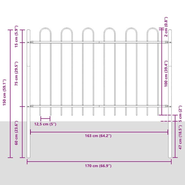 Trädgårdsstängsel 8 pcs Grå 13,6 x 1 m Pulverlackerad stål