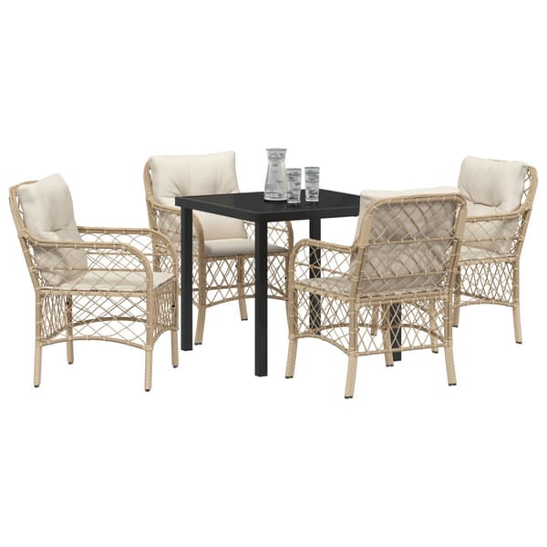 Trädgårdsmöbelset med kudde 5 pcs Beige konstrotting