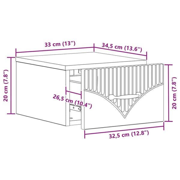 Väggmonterat Sängbord med låda 2 pcs Svart 34,5 x 33 x 20 cm