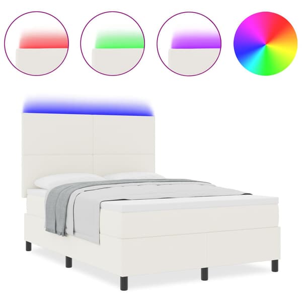 LED Box Säng Grädde och vit 160 x 200 cm Kordread tyg