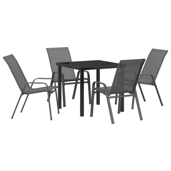 Trädgårdsmöbelset 5 pcs Grå och svart Pulverlackerad stål