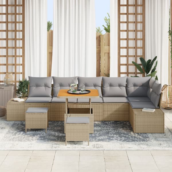 Trädgårdsoffset 9 st 8-Antal sittplatser Beige Poly rattan