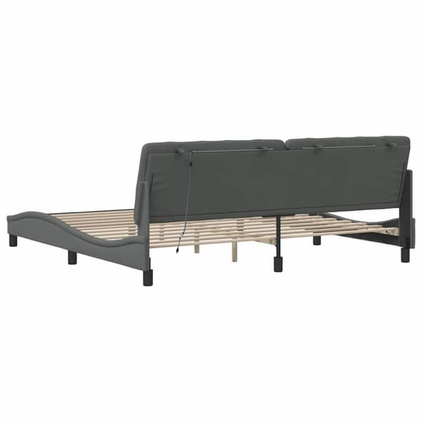 Bed Frame with LED without Mattress Dark Grey 200x200 cm Fabric