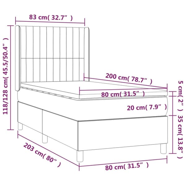 Ramsäng med madrass ljusgrå 80x200 cm sammet