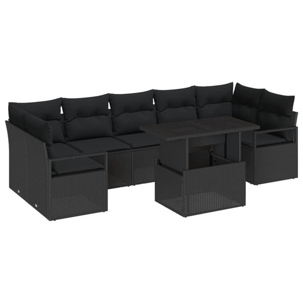 Trädgårdsoffset med lagring 8 pcs Svart Poly rattan