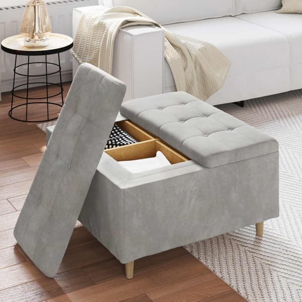 Förvaringspall med kudde Ljusgrå 80 x 80 x 45 cm Sammet