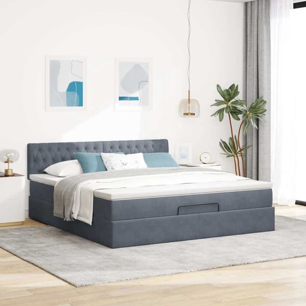 Ottoman sängram med madrass mörkgrå 160x200 cm sammet