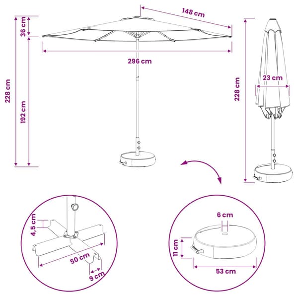 Trädgårdsparasol 300 x 300 cm Polyester Rektangulär Gräddvit