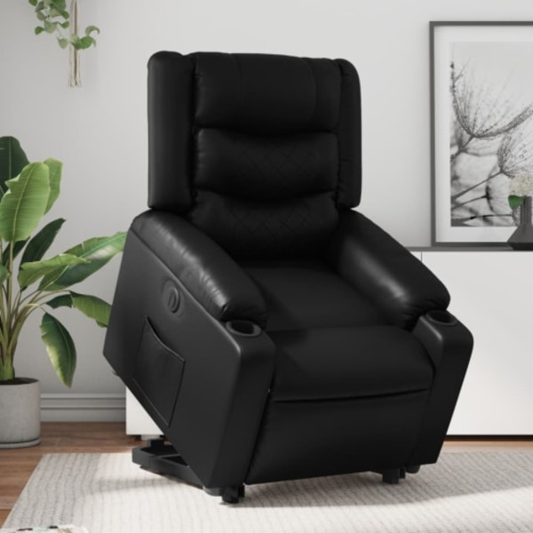 Reclinerfåtölj med uppresningshjälp svart konstläder