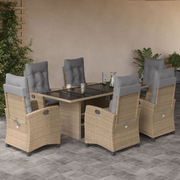 Matgrupp för trädgården med dynor 7 delar mixbeige konstrotting