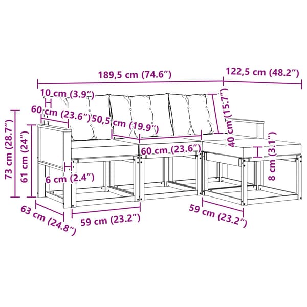 Utomhussoffset med kudde 4 pcs Naturlig och Grädde