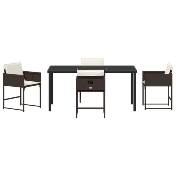 Trädgårdsmöbelset med kudde 5 pcs Brun konstrotting