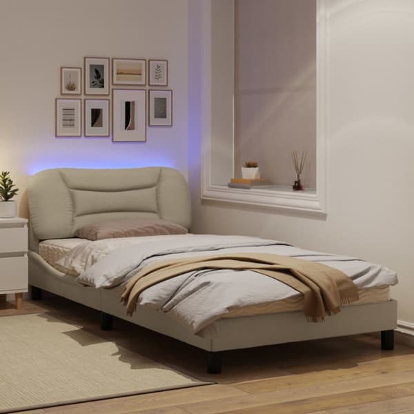 Bed Frame with LED without Mattress "Hvar" Cream 100x200 cm Fabric
