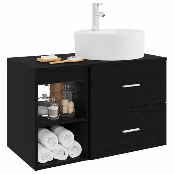 Badrumsmöbelset 2 pcs Svart ek Konstruerat trä
