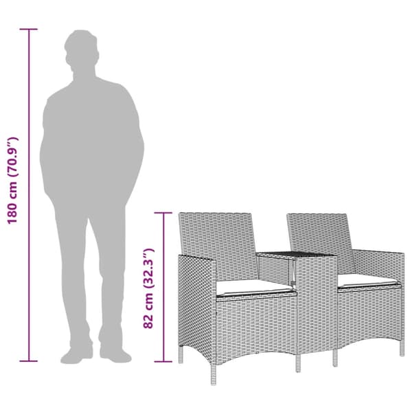 Trädgårdsfåtölj 2-sits med bord och kuddar svart konstrottning