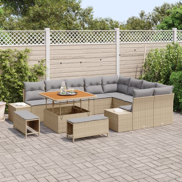 Trädgårdsoffset med kudde 12 pcs Beige konstrotting