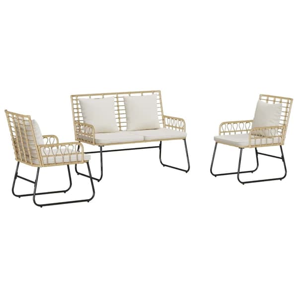 Trädgårdsmöbelset 3 pcs Brun och Kräm konstrotting