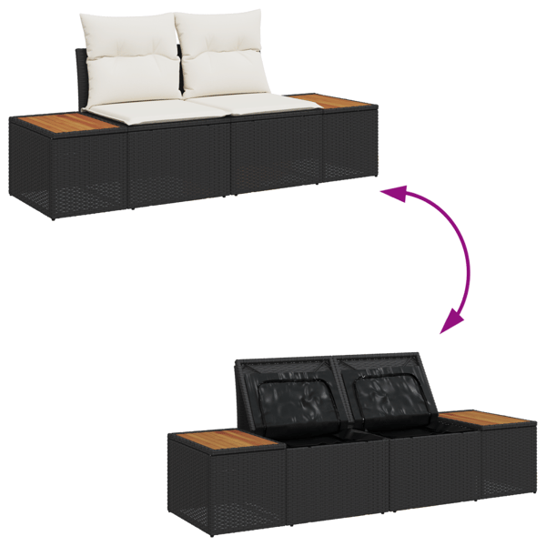 Trädgårdsoffset med kudde 9 pcs Svart och kräm Polyrattan