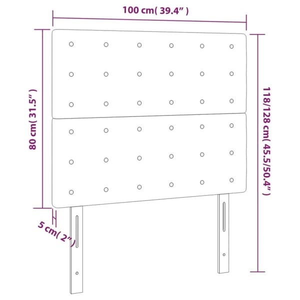 Sänggavel LED ljusgrå 100x5x118/128 cm sammet
