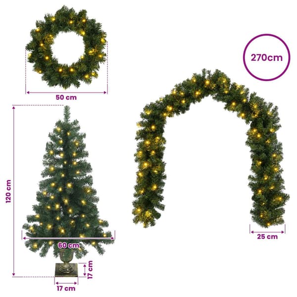 Mini-julgransset 120 cm 275 LED-lampor Varmvit PVC Grön