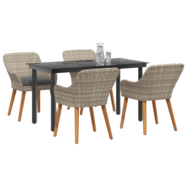 Trädgårdsmöbelset med kudde 5 pcs Ljusgrå konstrotting