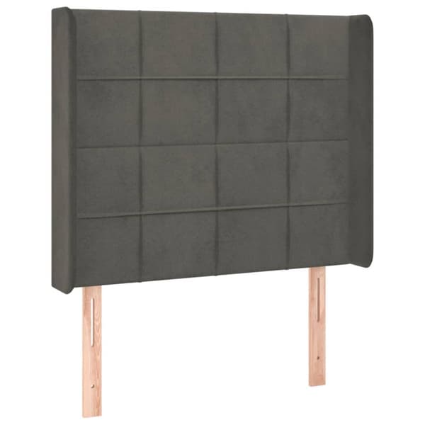 Sänggavel LED mörkgrå 103x16x118/128 cm sammet