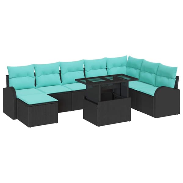 Trädgårdsoffset med lagring 9 pcs Svart Poly rattan