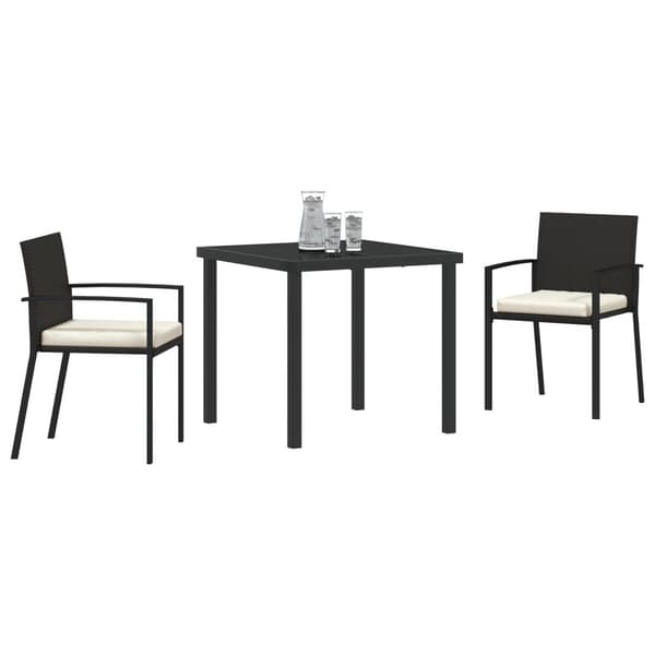 Trädgårdsmöbelset 3 pcs Svart Pulverlackerat stål