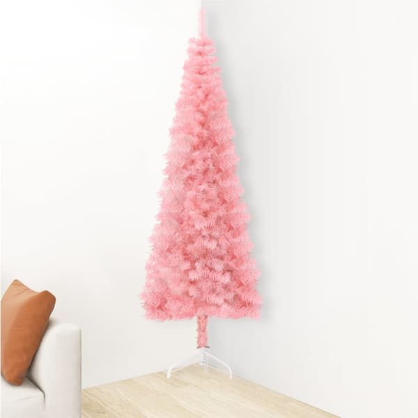 Smal halv plastgran med stativ rosa 240 cm
