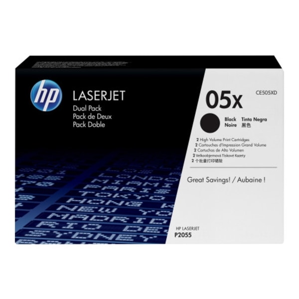 HP 05X - 2-pack - Lång livslängd - svart - original - LaserJet - tonerkassett (CE505XD)