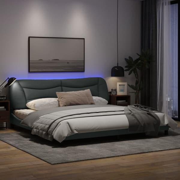 Bed Frame with LED without Mattress "Hvar" Light Grey 200x200 cm Fabric