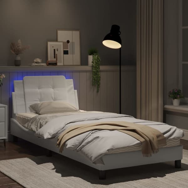 Bed Frame with LED without Mattress "Zadar" White 90x200 cm