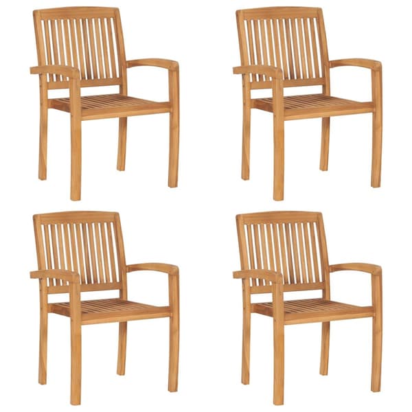 Stapelbara trädgårdsstolar med dynor 4 st massiv teak