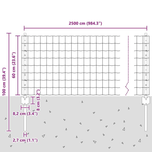 Stängsel med stolpe Silver 0,6 x 25 m Stål