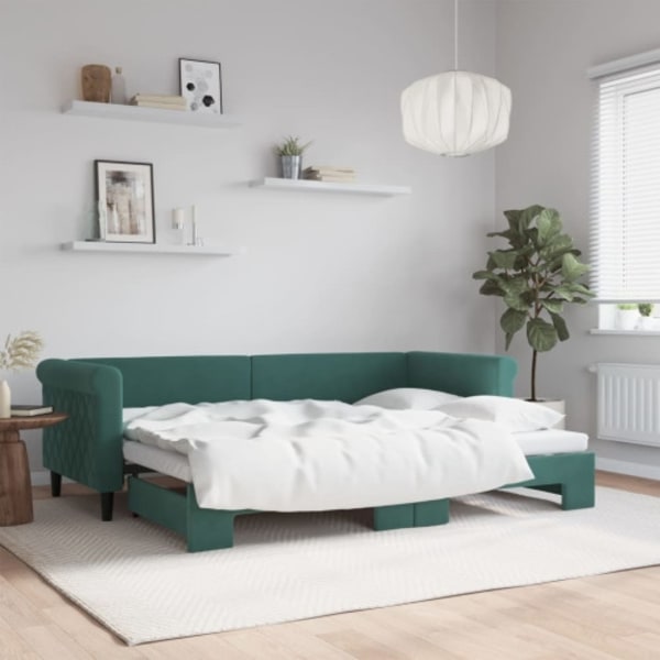 Dagbädd utdragbar mörkgrön 80x200 cm sammet