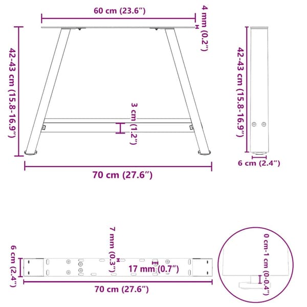 Soffbordsben A-formade 2 st antracit 70x(42-43) cm stål