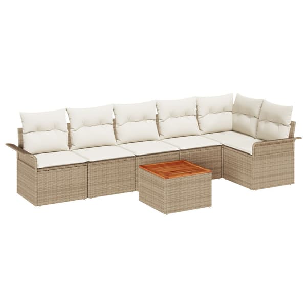 Trädgårdsoffset med kudde 7 pcs Beige konstrotting