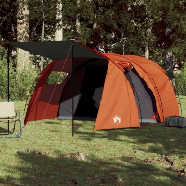 Campingtält tunnel 4 personer grå och orange vattentätt