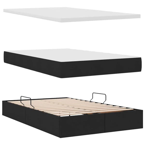 Förvaringssäng med madrass Svart 120 x 200 cm Polyester