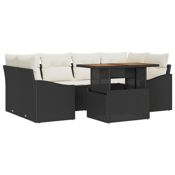 Trädgårdsoffset med lagring 7 pcs Svart Poly rattan
