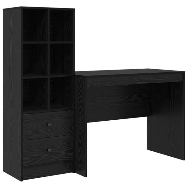 Skrivbord med låda 2 pcs Svart Ek