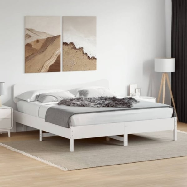 Sängram utan madrass vit 200x200 cm massiv furu