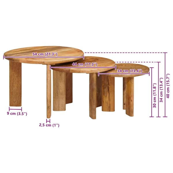 Nesting Kaffe Bord 3 pcs Brun Massivt mangoträ
