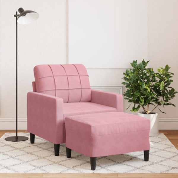 Fåtölj med fotpall rosa 60 cm sammet