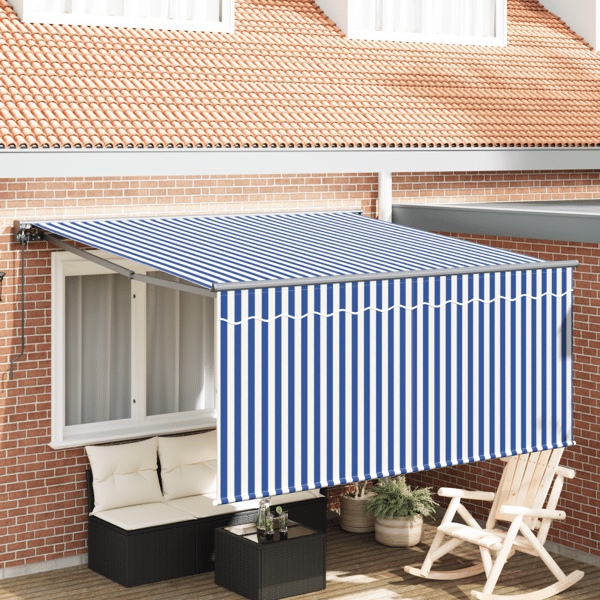 Utfällbar markis Blå och Vit 350 x 250 cm