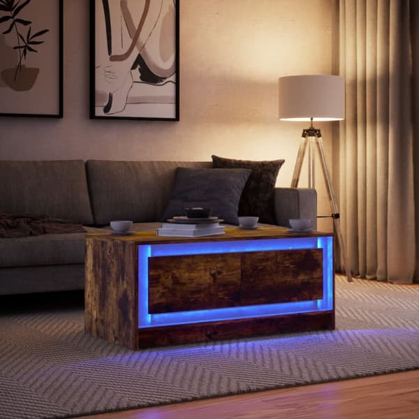 Soffbord med LEDs rökfärgad ek konstruerat trä