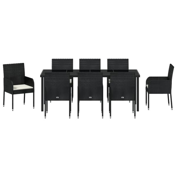 Trädgårdsmöbelset med kudde 9 pcs Svart konstrotting