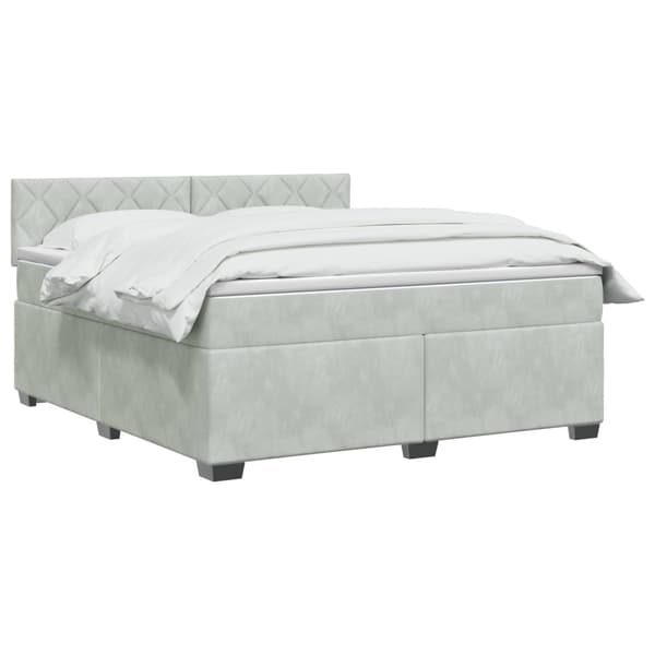 Boxspring säng med madrass och LED Ljusgrå 160 x 200 cm Sammet